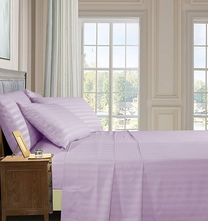 Elegant Comfort Softest and Coziest 4-Piece Sheet Set - 1500 Premium Hotel Quality Microfiber - Luxurious Wrinkle Resistant 4-Piece Damask Stripe Bed Sheet Set, Twin XL, Lavender/Lilac