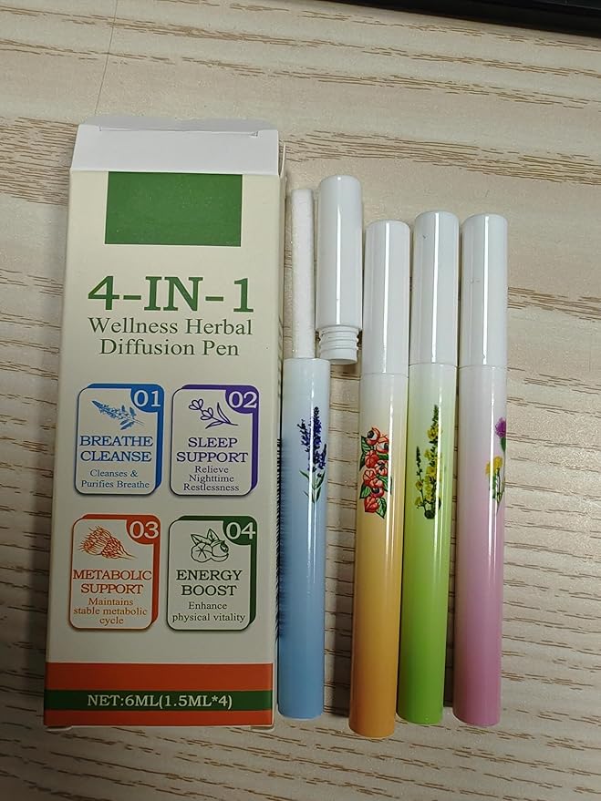 Mullein Herbal Diffuser Pen, Natural Aromatherapy Air Inhaler Stick with Mullein Thyme Mint, Four Aroma Variety Set,Air Freshening, Relaxed Feelings, Portable Pocket Size (4 Pack)