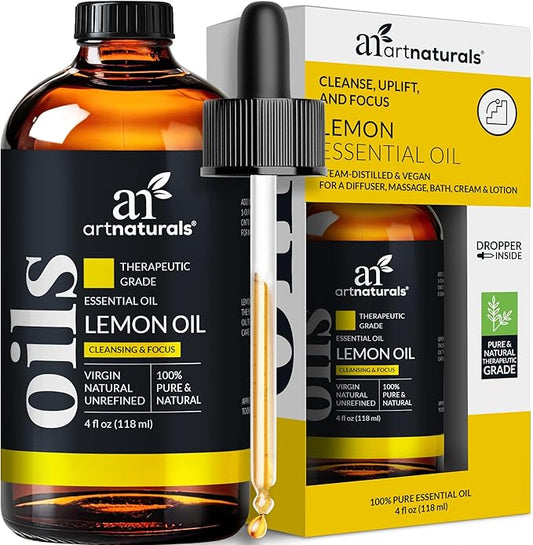 artnaturals Lemon Essential Oil (4.0 Fl Oz / 118ml) - 100% Pure Lemons Oils - Therapeutic Grade Best for Skin, Hair, Natural Solution, Aromatherapy & Diffuser