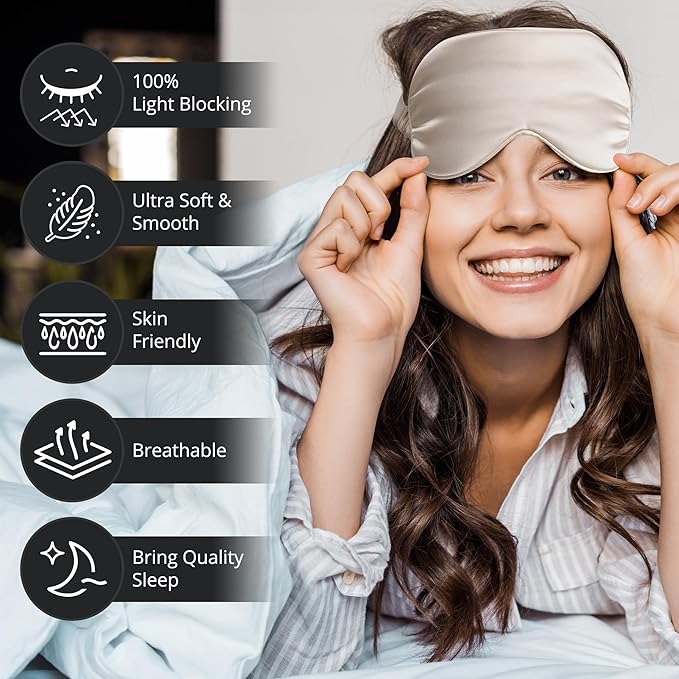 BOKOR Nature Silk Sleep Eye Mask, Sleeping Mask, Dark Circles and Puffiness, Improve Sleep, Light Blocking Eye Cover - Champagne