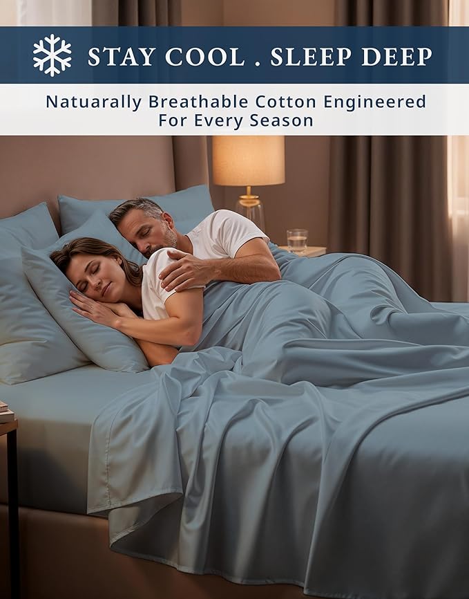 LANE LINEN Luxury Hotel Style 100% Egyptian Cotton Bed Sheets Full Size, Mercerized Cotton, No Pill Fade Resistant Sustainably Produced Full Bedding Sheets & Pillowcases- French Blue