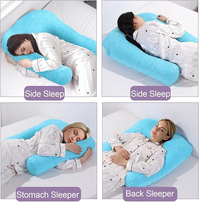 HOMBYS Cooling U Shaped Pillow for Neck, Contour Shoulder Pillow for Side Sleepers, Ergonomic Body Pillows for Adults, Hug Pillow with Washable Cover for Back, Shoulder Pressure Reduce (Light Blue)