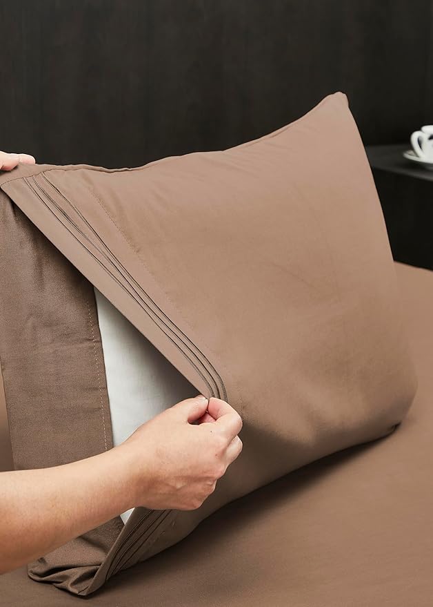 Mocassi Luxury King 4-Piece Sheet Set - 1800 Premium Hotel Quality - Easy-Fit, Wrinkle, Fade Resistant Bed Sheets and Pillowcases - All Around Elastic Fitted Sheet, Deep Pocket, Taupe