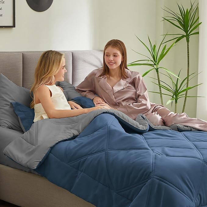 Joiedomi California King Comforter Set with Sheets Navy Blue, 7 Pieces Bedding Set with 1 Down Alternative Comforter, 1 Flat Sheet, 1 Fitted Sheet, 2 Pillowcases and 2 Pillow Shams, Bed in a Bag