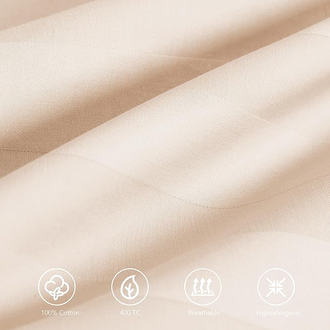 100% Egyptian Cotton Pillow Cases Set of 2,King Size 400 Thread Count Cooling Pillowcases,Soft and Breathable Pillow Covers with Envelope Closure,20x36 Inches,Striped Beige