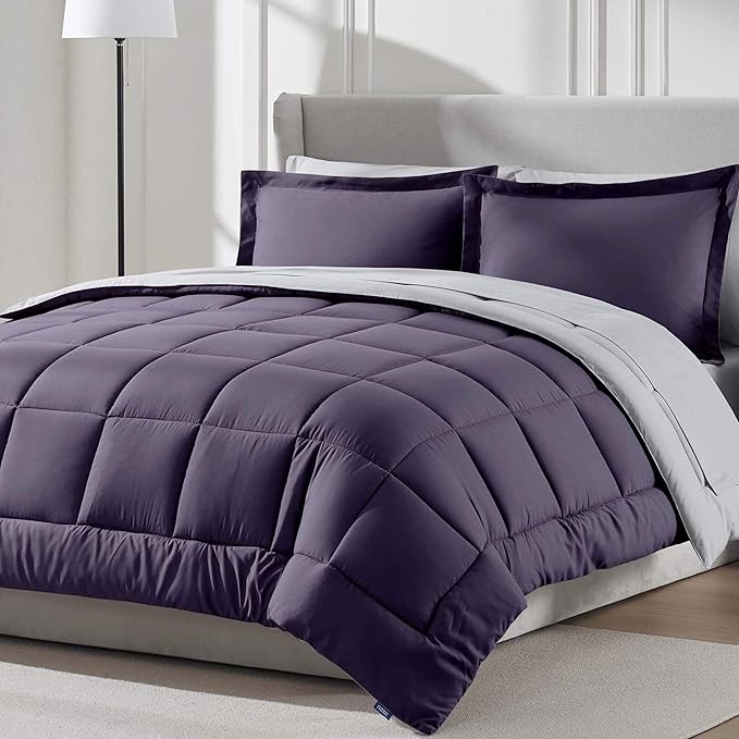 Nestl 9 Piece King Comforter Set – Purple Reversible Bed in a Bag – Complete King Size Bedding Set with Sheets, Set of 2 Cooling Pillows, Pillowcases and Shams