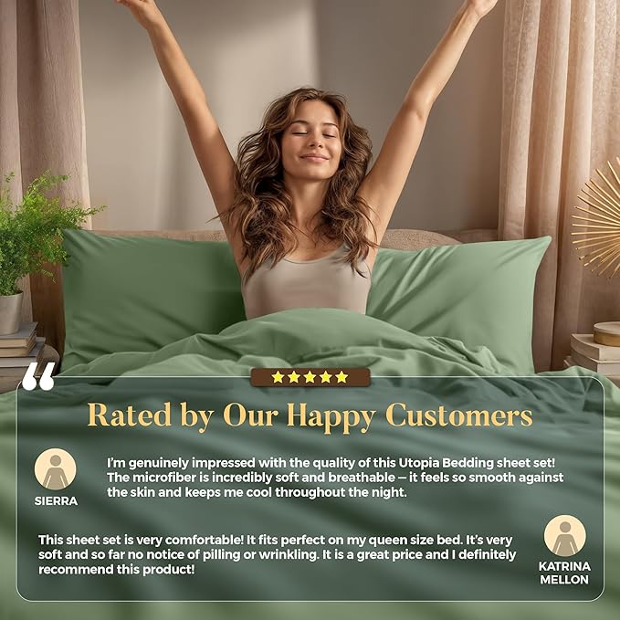 Utopia Bedding Twin XL Sheet Set – 3 Piece Bed Sheets for Twin XL Size Bed, Soft and Breathable Microfiber, Includes 1 Fitted Sheet, 1 Flat Sheet and 1 Pillowcase – Oeko Tex (Sage)