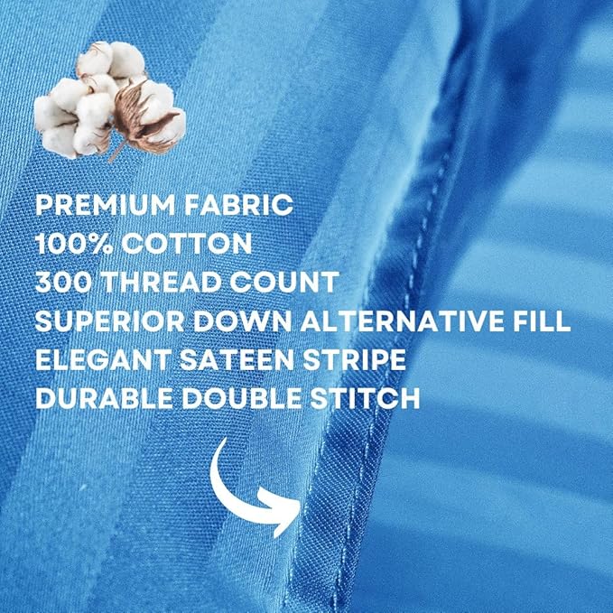kinder Fluff Pre-Teen Pillow 2X–Certified Hypoallergenic Award Winning Youth Pillow (no Pillowcase Needed) 300TC Pure Cotton Shell and Down Alternative Fill. Toddler Bedding Kids Pillow 12+ Blue
