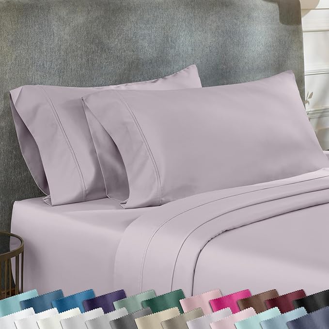 California Design Den King Size Pillowcase Set - 400 Thread Count, 100% Cotton Sateen, Set of 2 Pillow Covers, Soft and Breathable - Dusky Lavender Grey