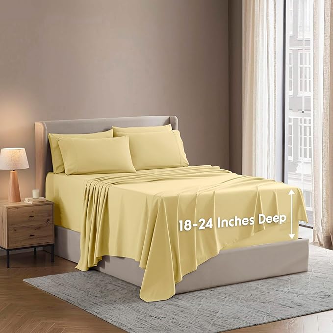 Nestl Extra Deep Twin Sheet Set - 4 Piece Breathable & Cooling Sheets - Hotel Luxury Bedding Set w/18-24 Inch Deep Pockets - Easy & Secure Fit - Super Soft, Wrinkle Free & Comfy - Custard Yellow