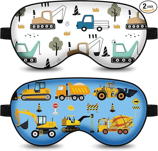 2 Pcs Sleep Mask,Construction Vehicles Masks with Adjustable Buckle for Sleeping,Soft Eye Masks for Sleep,Blackout Sleep Mask for Kids Teens Home Travel Party Game Eye Cover Blindfold