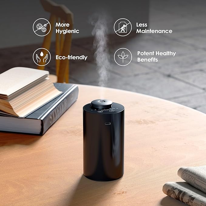 Airversa Waterless Essential Oil Diffuser Starter Kit with 2x20mL Hotel Fragrance Oils for Car Home Office, Cordless Battery Operated Scent Air Cool Mist Diffuser, Mist/Timers, Gift for Mom, Black Kit