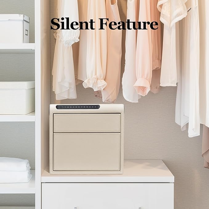 Jewelry Safe with Drawers，Biometric Fingerprint safe, Slide-Away Handgun Safe for Pistols, Leather Wrapped Jewelry Storage Safe, Digital Keypad & Quick-Access Drawer(White- 2 Drawer)