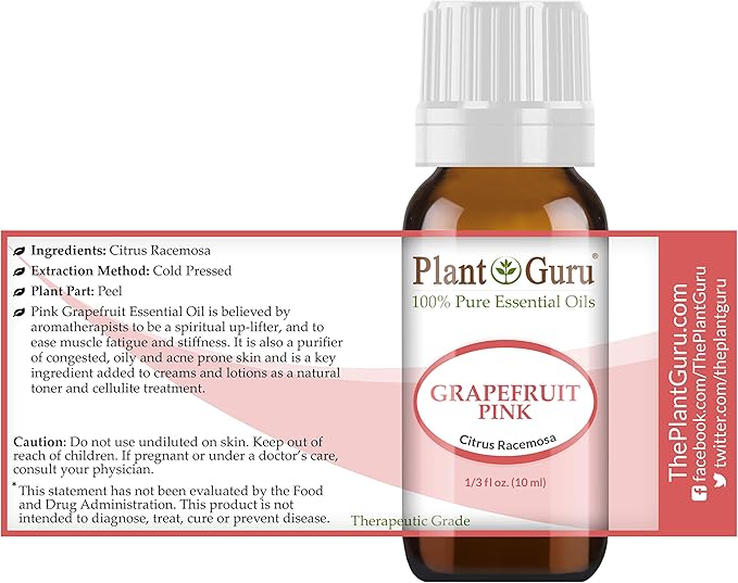 Pink Grapefruit Essential Oil 10 ml 100% Pure Undiluted Therapeutic Grade Cold Pressed from Fresh Grapefruit Peel, Great for Aromatherapy Diffuser, Relaxation and Calming, Natural Cleaner.