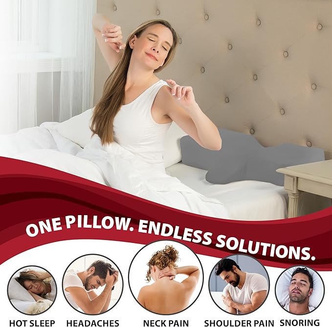 Therapeutica Lite Cervical Orthopedic Foam Pillow - Neck Support Pillow for Side & Back Sleepers - Ergonomic Pillow for Neck Support, Relief, & Spinal Alignment – Petite Size, Medium Firmness, Gray