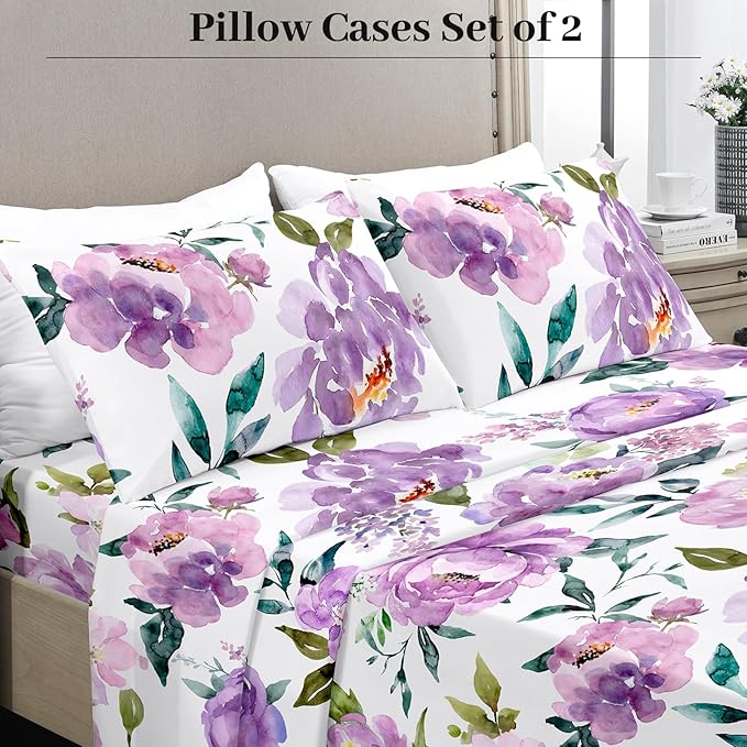 YIYEA King Size Pillow Cases Set of 2, Ultra Soft Double Brushed Microfiber Pillowcases King, Floral Bed Pillow Covers, Fade Resistant, Easy Slip-On (20"x36")
