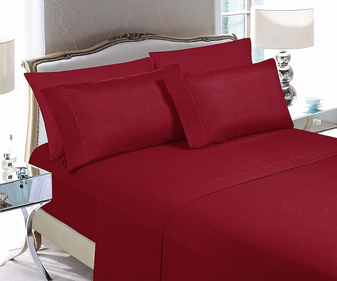 Elegant Comfort Luxury Soft Bed Sheets 1500 Premium Hotel Quality Microfiber Softness Wrinkle and Fade Resistant (6-Piece) Bedding Set, California King, Burgundy Amaranth