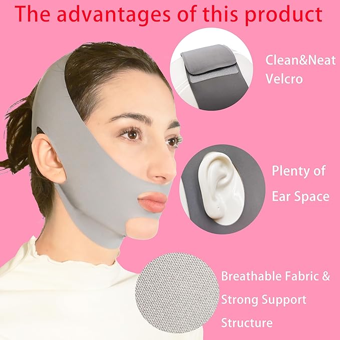 V Line Lifting Mask Chin Strap for Sleeping, Face Lifting Strap, Chin Strap, V Line Mask, Jawline Shaper, Jaw Strap, Double Chin Reducer, Face Lift Tape & Snoring Solution (Grey.)