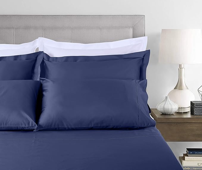 Threadmill Luxury King Size Pillow Cases 2 Piece Set| 800 Thread Count Sateen Weave | 100% Cotton Pillow Covers | Extra Long Staple Cotton | Comfortable Folkstone Blue Pillow Protectors
