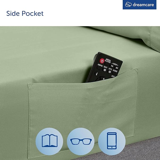 DREAMCARE Queen Sheet Set - 6 pcs Breathable Cooling Bed Sheets - up to 21" Extra Deep Pocket Queen Sheets Set with Side Pockets - Extra Soft 100% Brushed Hypoallergenic Hotel Luxury Bedding SageGreen