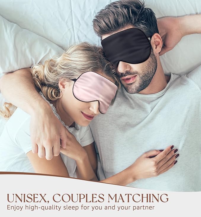 HiRui Silk Sleep Mask, 100% Natural Mulberry Silk of Double-Sided & Inner-Filling, Ultra-Smooth Soft, Adjustable Strap, Blocks Light for Night Sleeping, Travel, Office Naps (Khaki)