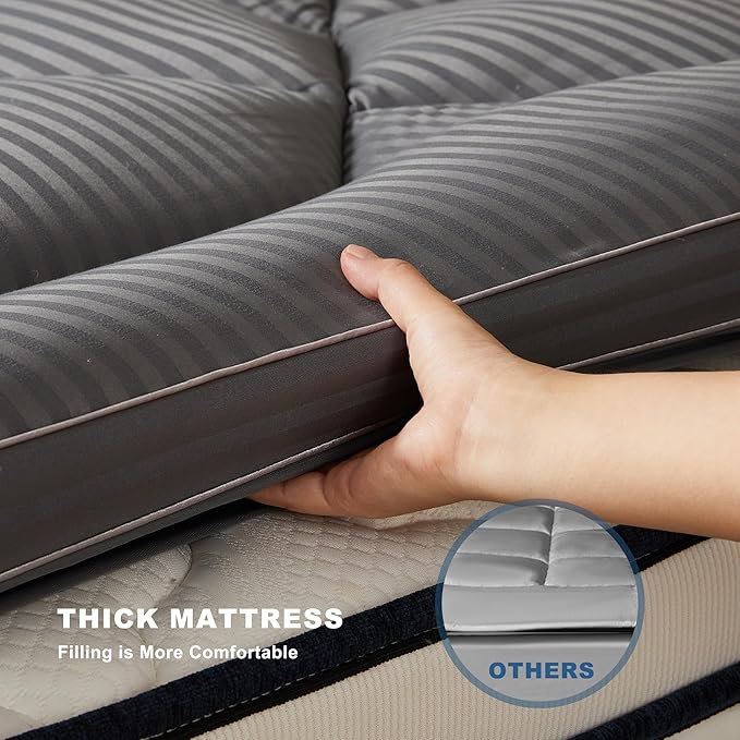 BEDLORE Twin Mattress Topper, Thick Pillow Top Pad for Back Pain Relief, Cooling Soft Mattress Cover with Deep Pockets 6-15 inch