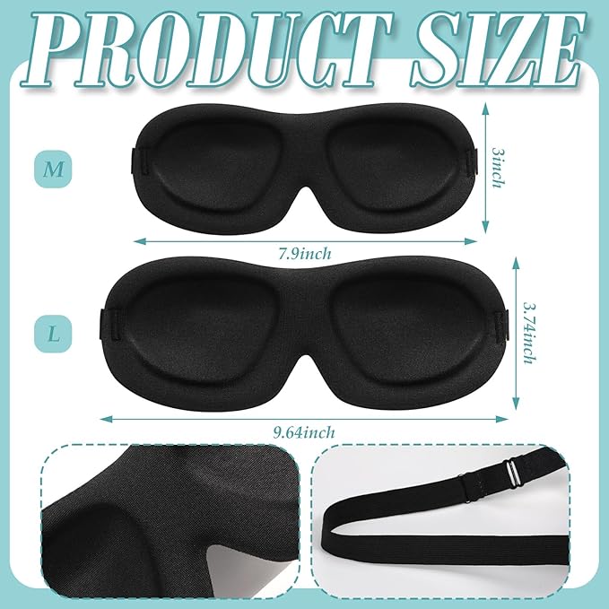 Bencailor 8 Pcs Sleep Mask for Side Sleeper 3D Eye Masks for Sleeping Blackout Eye Cover Shade Night Blindfold with Adjustable Strap for Women Men Sleeping Game Gifts(Medium,Warm Color)