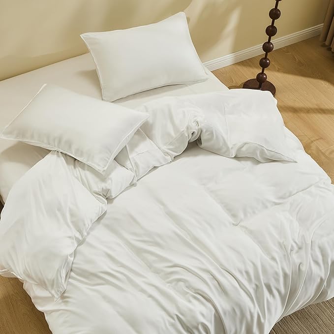 Simple&Opulence Cooling Duvet Cover Set King Size, 3 Pcs 100% Viscose Derived from Bamboo Hotel Luxury Silky Bedding Set, Breathable Soft Comforter Cover for Hot Sleeper with 2 Pillowcases(White)