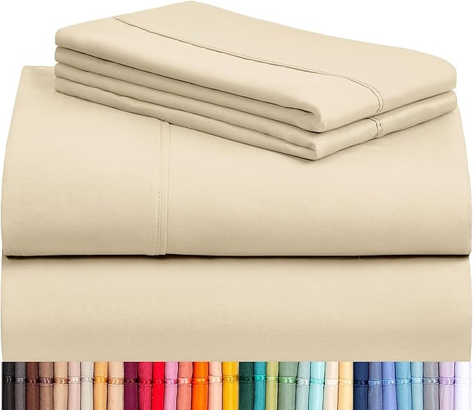 LuxClub 4 PC Full Size Sheet Set Deep Pockets 18" Wrinkle Free Cooling Sheets Machine Washable Hotel Bedding Silky Soft - Cream Full