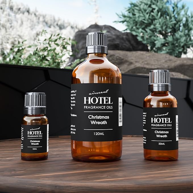 AirScent Christmas Wreath Holiday Diffuser Oil - Premium Holiday Fragrance Oil for Ultrasonic and Waterless Diffusers and Crafting - 500ml, 16.9 fl oz Glass Bottle - Balsam Fir Essential Oil