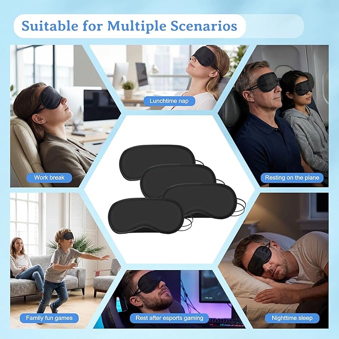 Bulk Sleep Masks, Black Eye Masks in Bulk, Featuring Elastic Straps and A Nose Bridge Design, Individually Packaged, Ideal for Travel Sleep and Quick Naps (200-PACK)