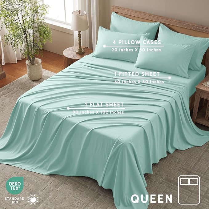 Queen Sheet Set - 6 Piece Sheets Queen Size Bed Set - Breathable & Cooling Hotel Luxury Bedding Set - Soft & Comfy Fully Elasticized 16" Deep Pocket Queen Sheets (Queen Spa Blue)