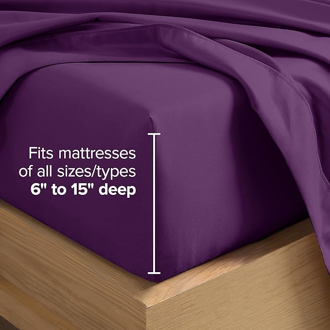 Bare Home Hotel Luxury King Sheet Set, Extra Soft - 6 Piece Set - Deep Pockets - Easy Fit - Cooling & Breathable - Wrinkle, Fade, Stain Resistant - Includes 4 Pillowcases (King, Plum)