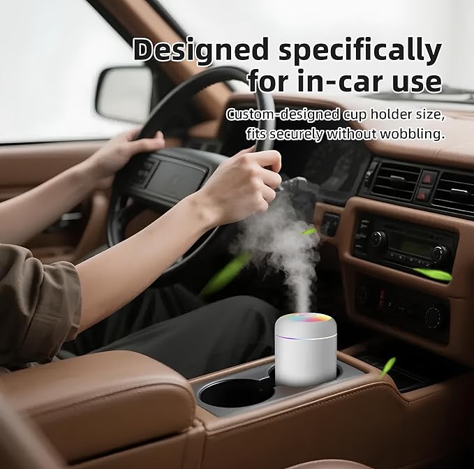 2 in 1 USB Electric Aromatherapy Oil Diffuser Ultrasonic Air Humidifier Mist Maker with Colorful Light for Home Office and Car (White)