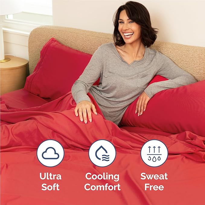 Split King Size 5 Piece Sheet Set - Comfy Breathable & Cooling Sheets - Hotel Luxury Bed Sheets for Women & Men - Deep Pockets, Easy-Fit, Extra Soft & Wrinkle Free Sheets - Red Oeko-Tex Bed Sheet Set