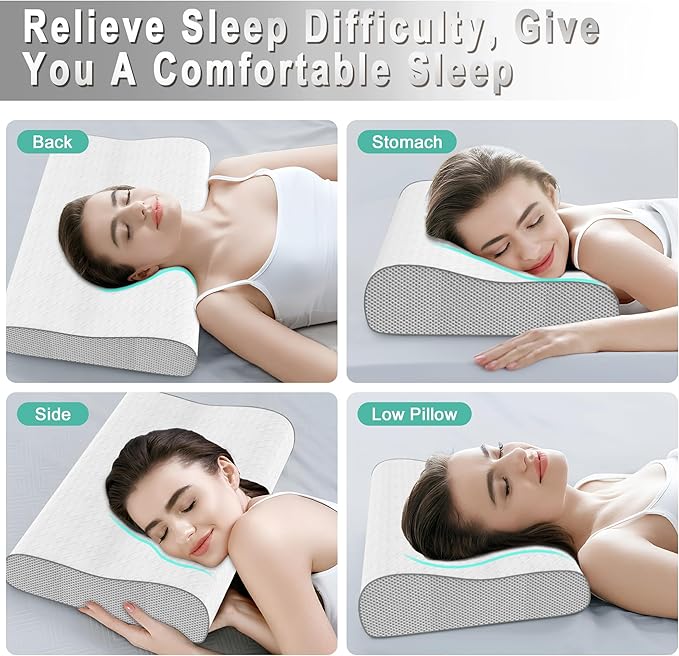 Memory Foam Pillow, Cervical Pillow for Neck Pain Relief, Ergonomic Adjustable Contour Bed Pillow for Side, Back & Stomach Sleepers (2, 23.5 * 15.6 ihch)