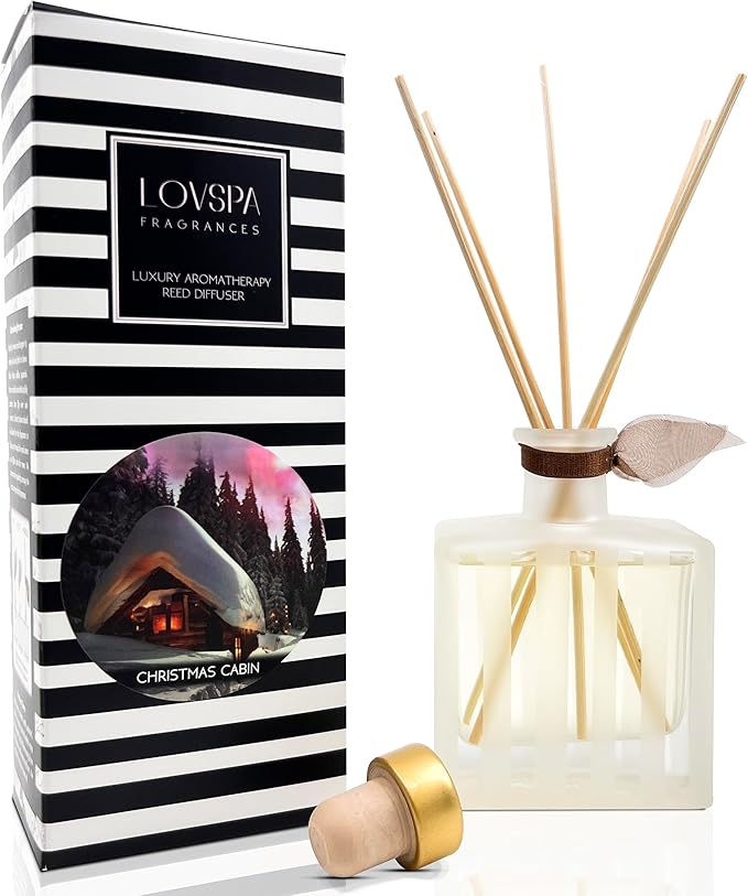 Reed Diffuser Set, Christmas Cabin Scented Oil Diffuser with Sticks, Home Fragrance Accessories for Bathroom Shelf Decor, Aroma Diffusers for Home or Office Desk, USA Made
