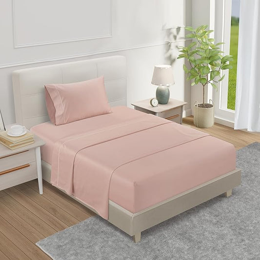 100% Cotton Sheets For Sateen Weave Twin Bed, 800TC Fully Elasticated Twin Fitted Sheet & Pillowcase Set, 15" Deep Pocket Sheets Machine Washable, Naturally Cool & Breathable - Sepia Rose