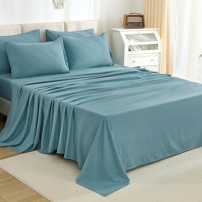 Litanika Super King Plus Comforter Sets Grayish Teal - 7 Pieces Bed in a Bag Beddding Sets, Solid Lightweight Bed Set with Comforter, Sheets, Pillowcases & Shams