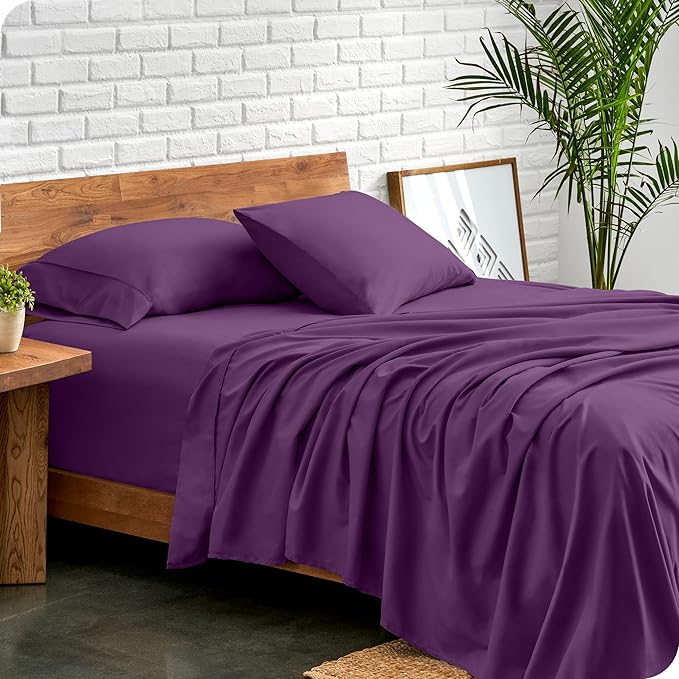 Bare Home King Sheet Set - 1800 Ultra-Soft Microfiber King Bed Sheets - Double Brushed - Deep Pockets - Easy Fit - 4 Piece Set - Bedding Sheets & Pillowcases (King, Plum)