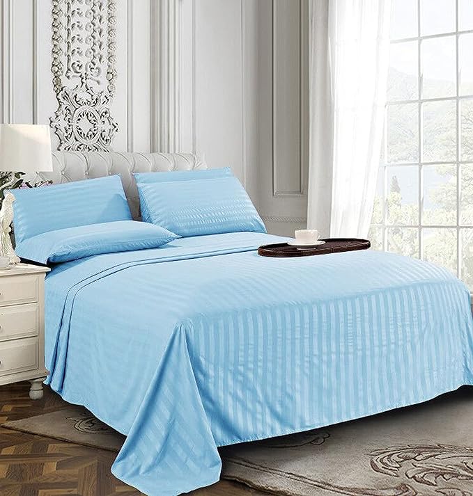Elegant Comfort Best, Softest, Coziest 6-Piece Sheet Sets! - 1500 Premier Hotel Quality Luxurious Wrinkle Resistant 6-Piece Damask Stripe Bed Sheet Set, Queen Aqua Blue