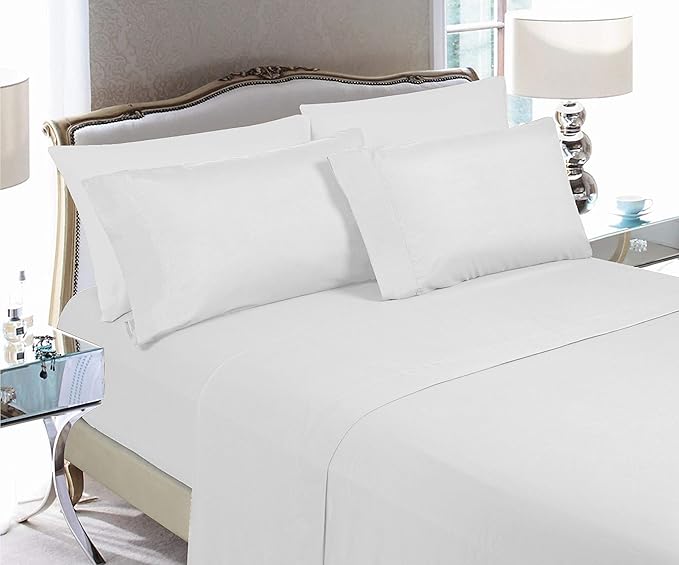 Elegant Comfort Luxury Soft Bed Sheets 1500 Premium Hotel Quality Microfiber Softness Wrinkle and Fade Resistant (6-Piece) Bedding Set, King, White