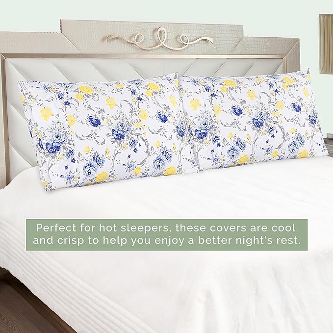 Elegant Comfort Ultra Soft Set of 2 Floral Print Pillowcases - 1500 Premium Hotel Quality Microfiber, Soft and Smooth Envelope Closure 2-Piece Pillow Covers - Standard/Queen, Gold Jenna