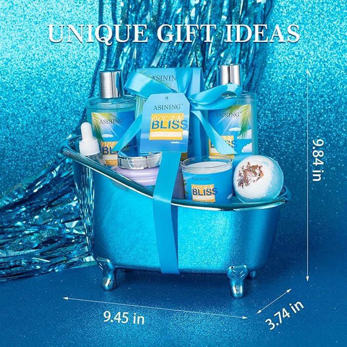Gift Baskets for Women Spa Gift Baskets for Men Bath and Body Gift Set for Her, Ocean Bliss scents Lotion Spa Gifts for Women Bath Gift for Her or Him Body care gifts Home Spa Kit BathTub