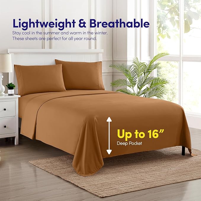 1500 Supreme Collection Full Sheet Sets Mocha Brown - Luxury Hotel Bed Sheets and Pillowcase Set for Full Mattress - Extra Soft, Elastic Corner Straps, Deep Pocket Sheets, Full Mocha Brown