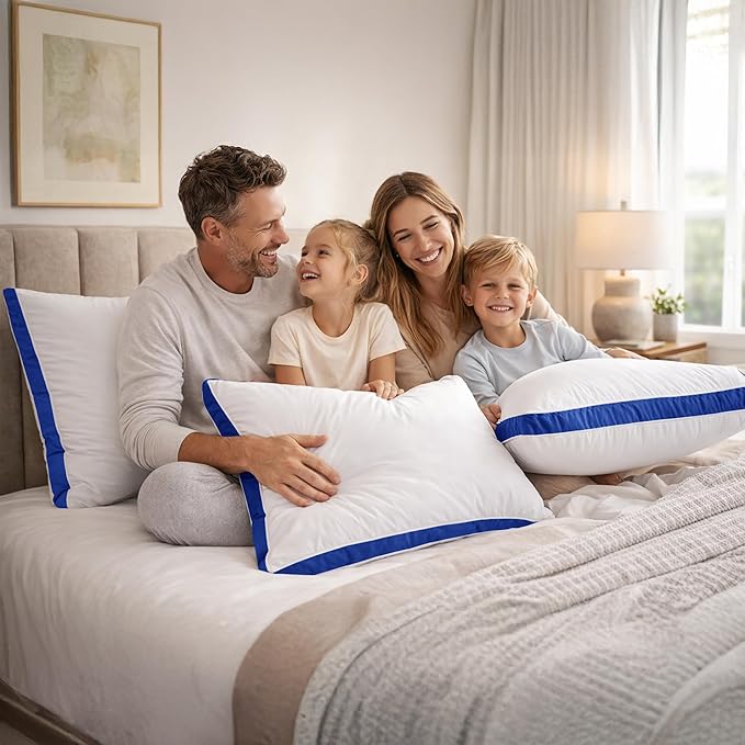 LUX Décor Gusseted Style Soft Hotel Pillows Set of 2 – for Side, Stomach & Back Sleepers - Down Alternative Hotel Bed Pillows – 100% Microfiber Cover, Virgin PSF Fill – Blue, King 36x18