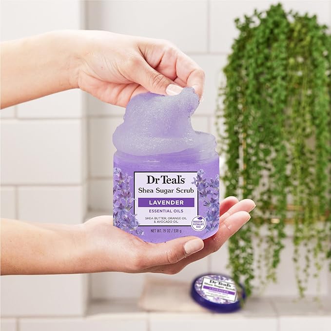 Dr Teal's Shea Sugar Scrub, Lavender Essential Oils, 19 oz (Pack of 3)
