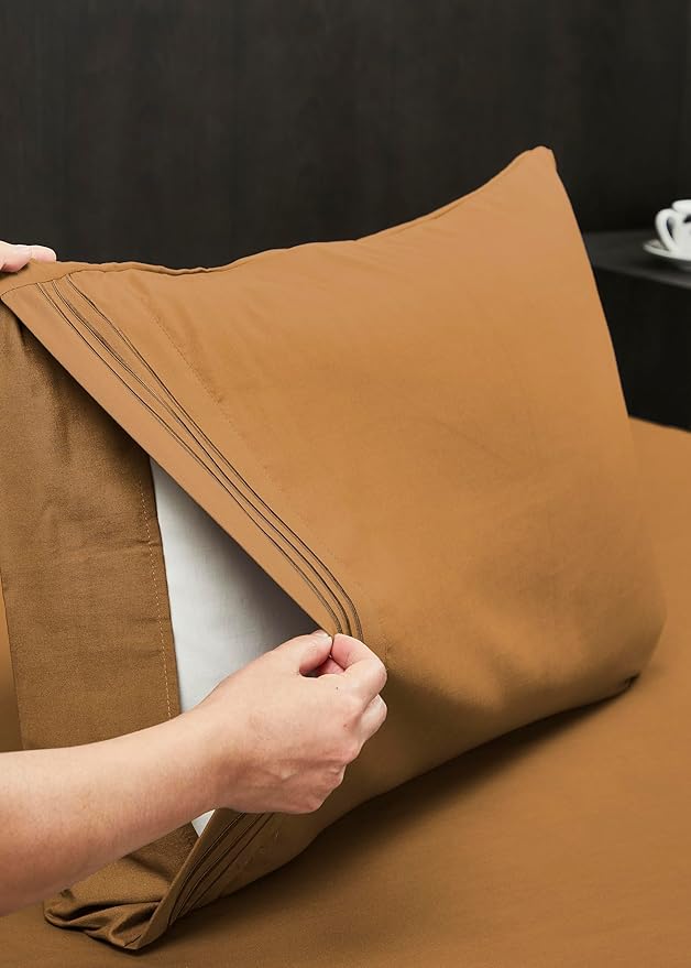 Mocassi Luxury Queen 4-Piece Sheet Set - 1800 Premium Hotel Quality - Easy-Fit, Wrinkle, Fade Resistant Bed Sheets and Pillowcases - All Around Elastic Fitted Sheet, Deep Pocket, Bronze