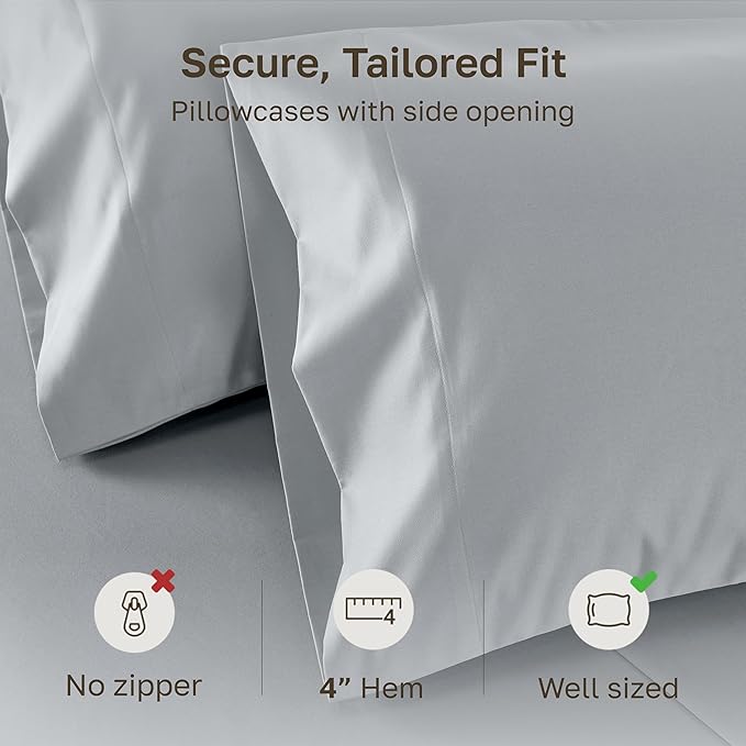 California Design Den Pillow Covers King Size Set of 2-1000 Thread Count Sateen, Soft and Thick 100% Cotton King Size Pillows Cases, Durable - Light Grey