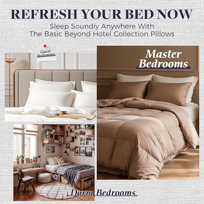 Basic Beyond King Size Pillows - Soft King Down Alternative Pillows Set of 2 for Back, Stomach or Side Sleepers, Silver, 20x36 Inches